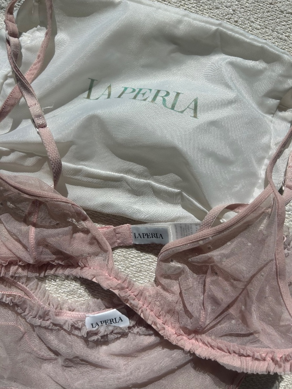 Beautiful La Perla Tulle Ruffle Set — Blush Pink | Bra FR 85C, Briefs FR 38